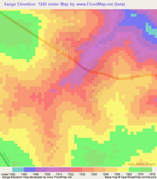 Sanga,Tanzania Elevation Map