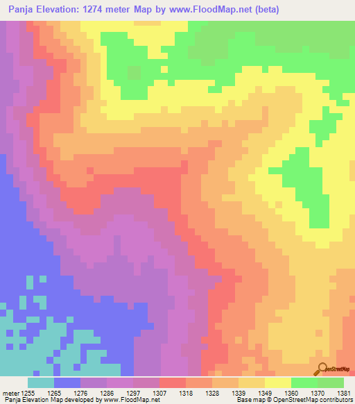 Panja,Tanzania Elevation Map