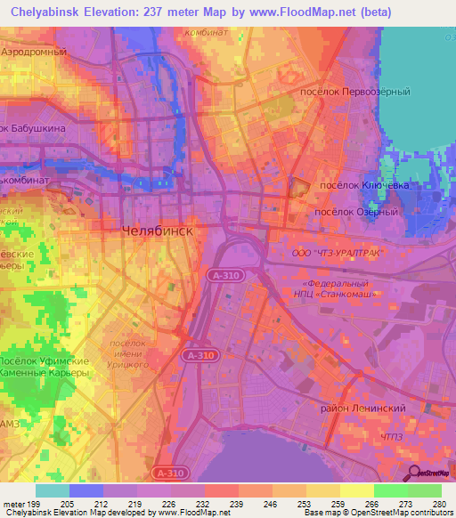 Chelyabinsk,Russia Elevation Map