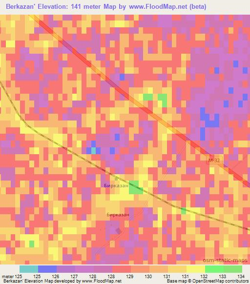 Berkazan',Kazakhstan Elevation Map