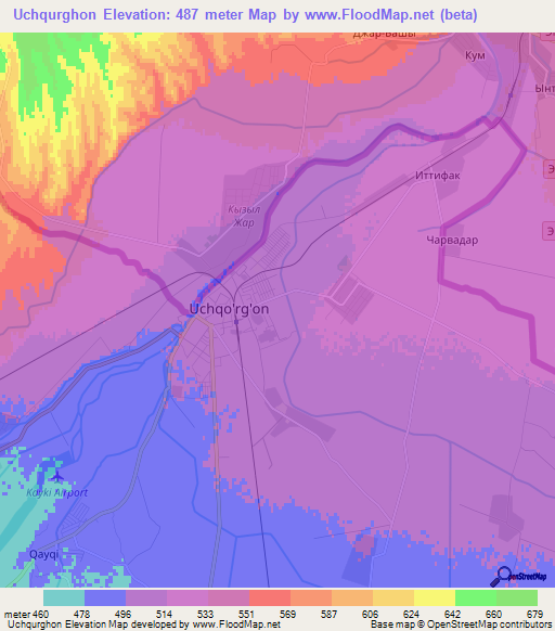 Uchqurghon,Uzbekistan Elevation Map