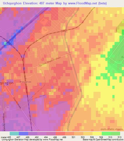 Uchqurghon,Uzbekistan Elevation Map