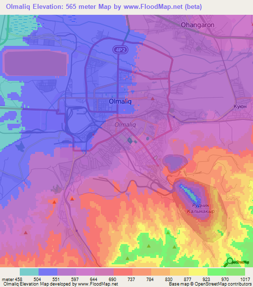 Olmaliq,Uzbekistan Elevation Map