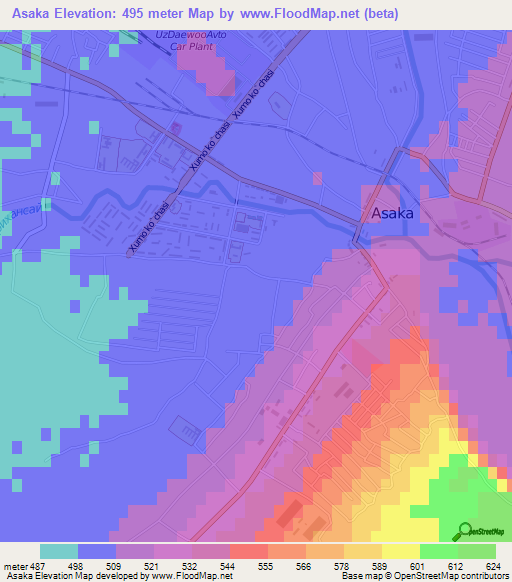 Asaka,Uzbekistan Elevation Map