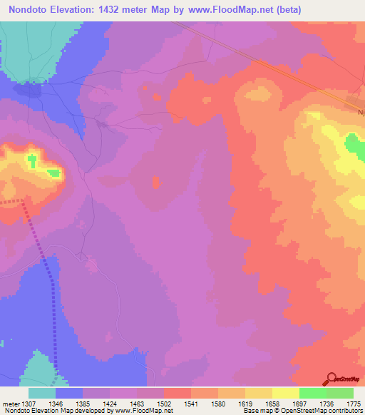 Nondoto,Tanzania Elevation Map