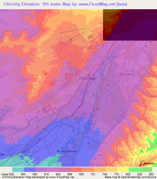 Chirchiq,Uzbekistan Elevation Map