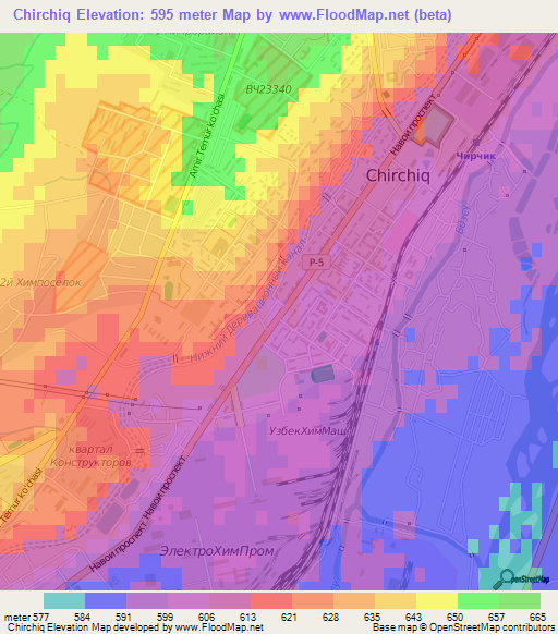 Chirchiq,Uzbekistan Elevation Map