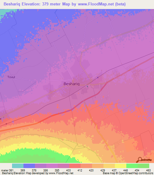 Beshariq,Uzbekistan Elevation Map