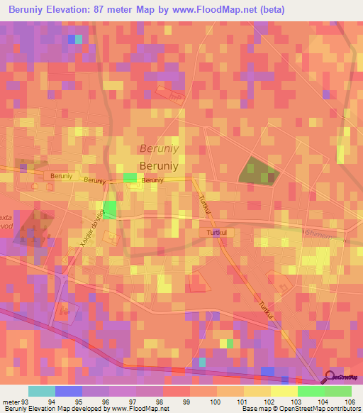 Beruniy,Uzbekistan Elevation Map