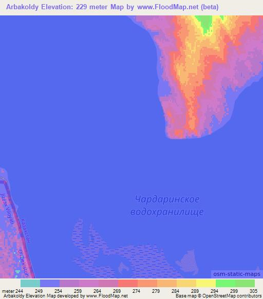 Arbakoldy,Kazakhstan Elevation Map