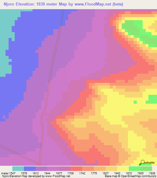Njoro,Tanzania Elevation Map