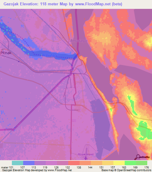Gazojak,Turkmenistan Elevation Map