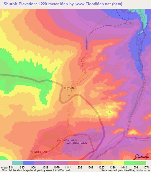 Shurob,Tajikistan Elevation Map