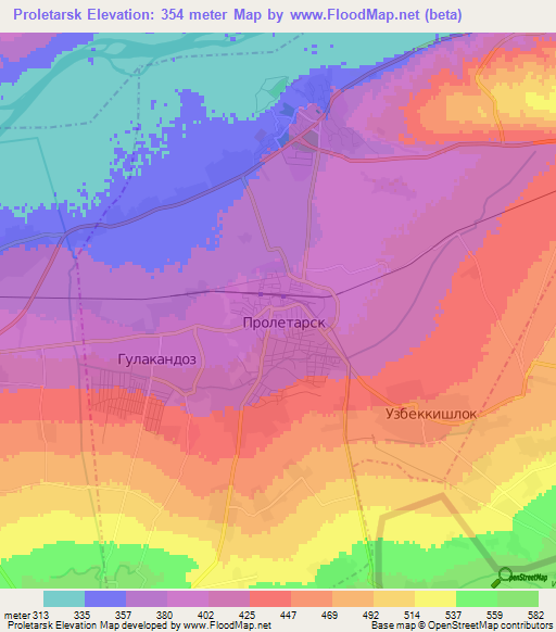 Proletarsk,Tajikistan Elevation Map