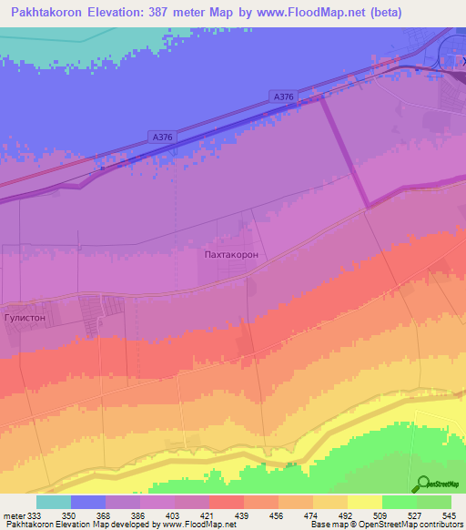 Pakhtakoron,Tajikistan Elevation Map