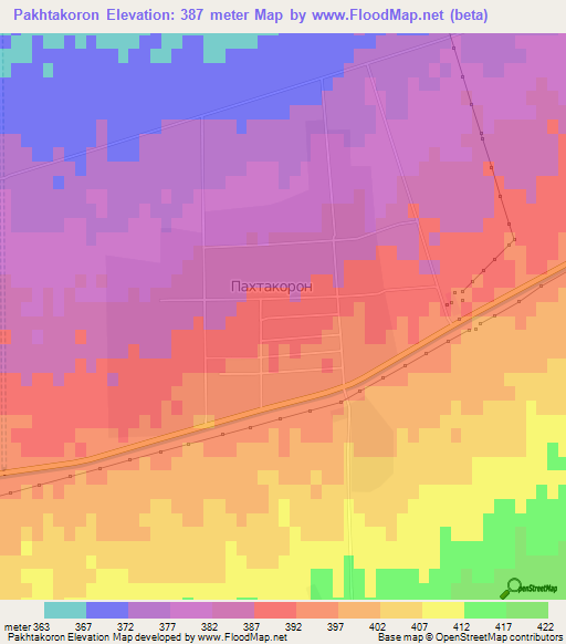 Pakhtakoron,Tajikistan Elevation Map