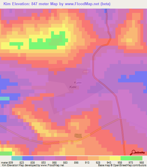 Kim,Tajikistan Elevation Map