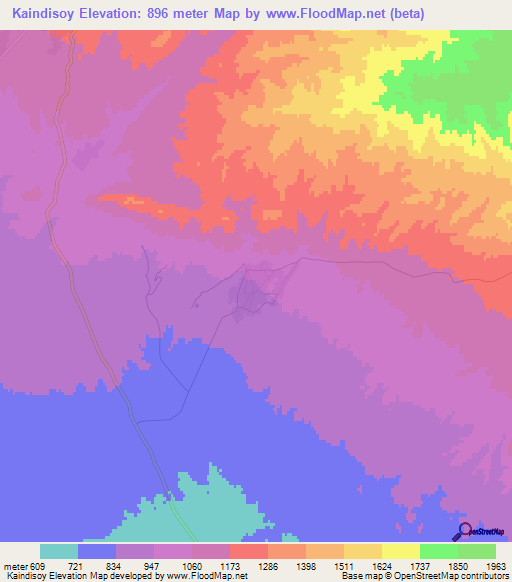 Kaindisoy,Tajikistan Elevation Map