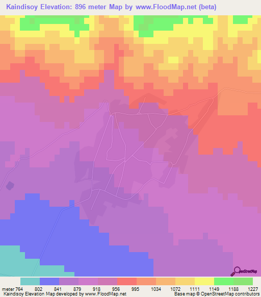 Kaindisoy,Tajikistan Elevation Map