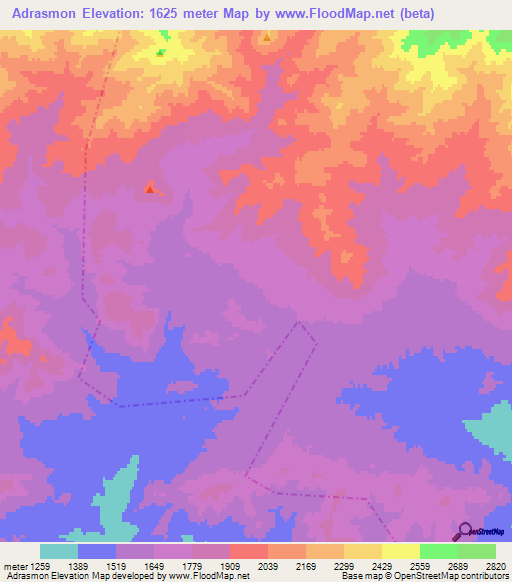 Adrasmon,Tajikistan Elevation Map