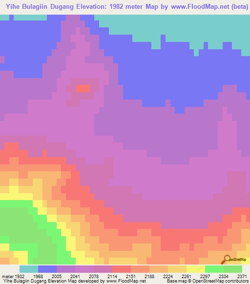 Yihe Bulagiin Dugang,Mongolia Elevation Map