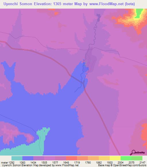 Uyenchi Somon,Mongolia Elevation Map