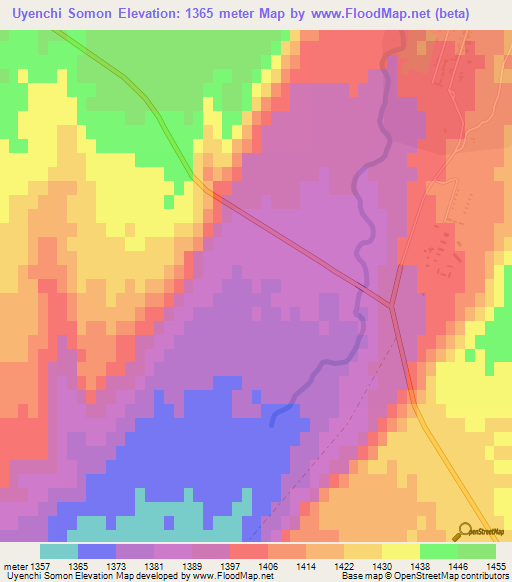 Uyenchi Somon,Mongolia Elevation Map