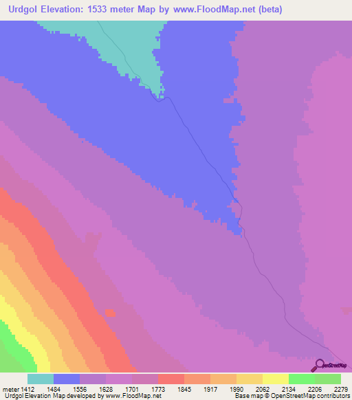 Urdgol,Mongolia Elevation Map