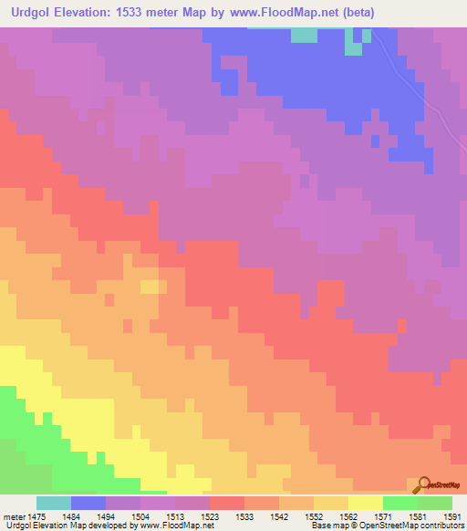 Urdgol,Mongolia Elevation Map