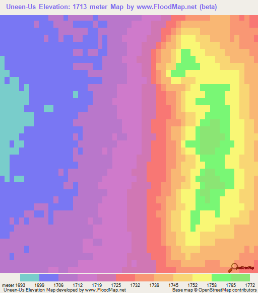 Uneen-Us,Mongolia Elevation Map