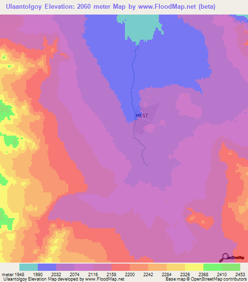 Ulaantolgoy,Mongolia Elevation Map