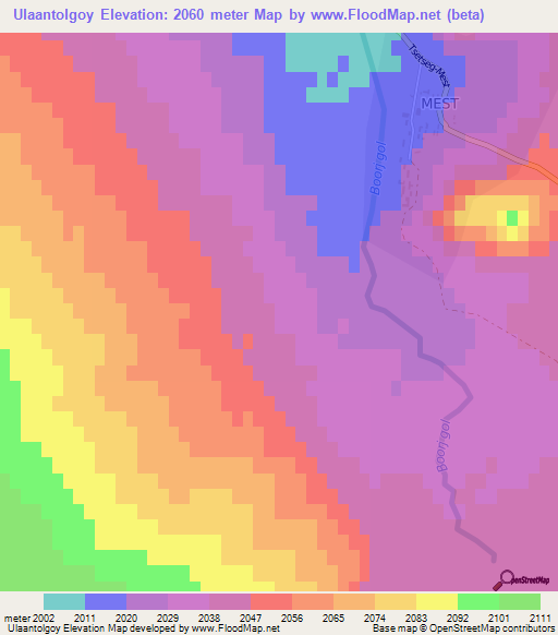 Ulaantolgoy,Mongolia Elevation Map