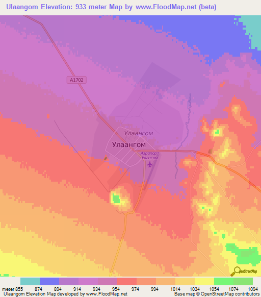 Ulaangom,Mongolia Elevation Map
