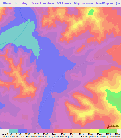 Ulaan Chuluutayn Ortoo,Mongolia Elevation Map