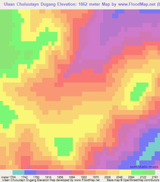 Ulaan Chuluutayn Dugang,Mongolia Elevation Map