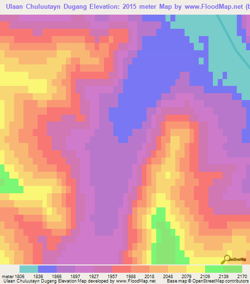 Ulaan Chuluutayn Dugang,Mongolia Elevation Map