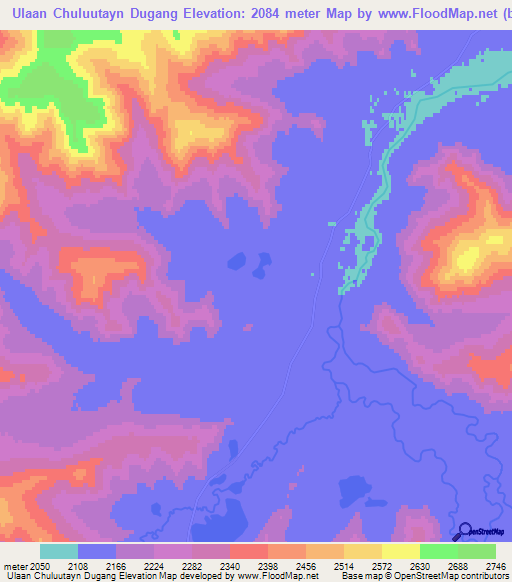 Ulaan Chuluutayn Dugang,Mongolia Elevation Map