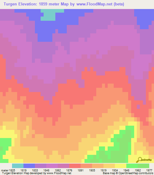 Turgen,Mongolia Elevation Map
