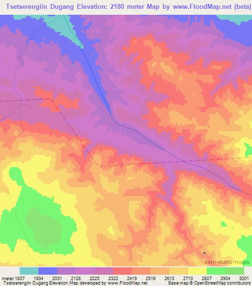 Tsetserengiin Dugang,Mongolia Elevation Map