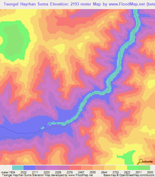 Tsengel Hayrhan Suma,Mongolia Elevation Map