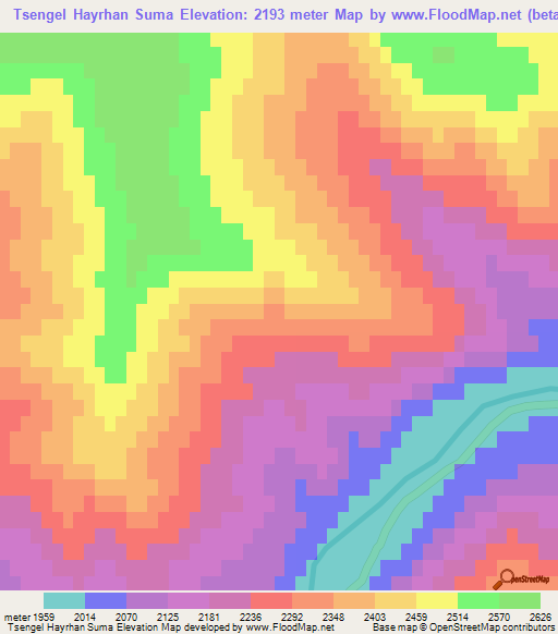 Tsengel Hayrhan Suma,Mongolia Elevation Map