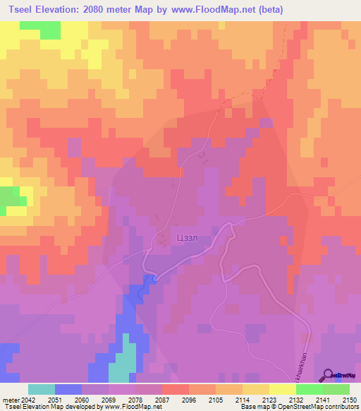 Tseel,Mongolia Elevation Map
