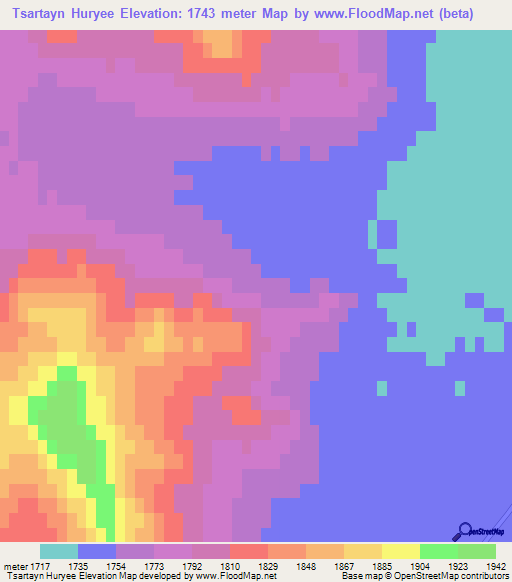 Tsartayn Huryee,Mongolia Elevation Map