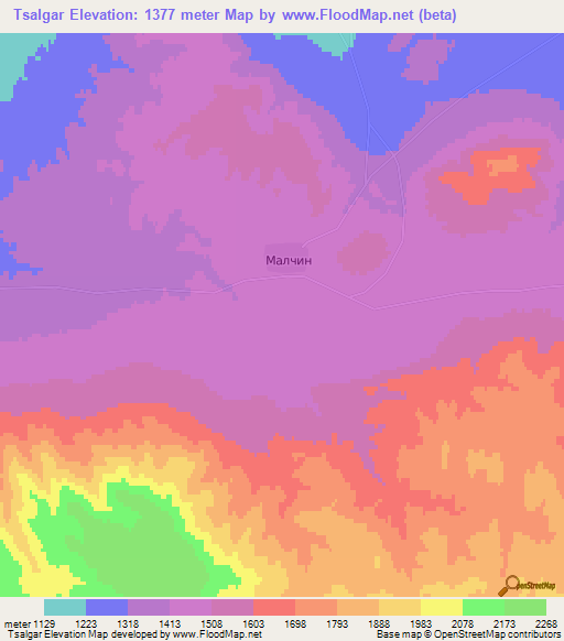 Tsalgar,Mongolia Elevation Map