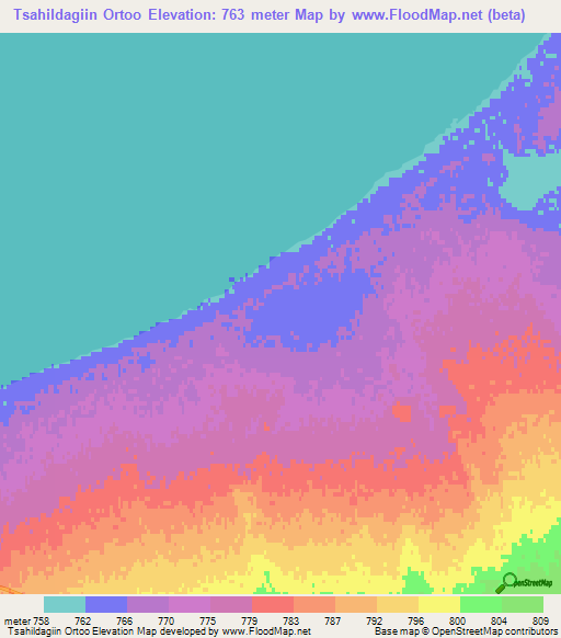 Tsahildagiin Ortoo,Mongolia Elevation Map
