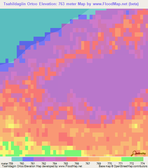 Tsahildagiin Ortoo,Mongolia Elevation Map