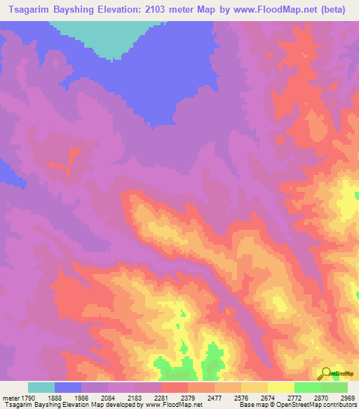 Tsagarim Bayshing,Mongolia Elevation Map