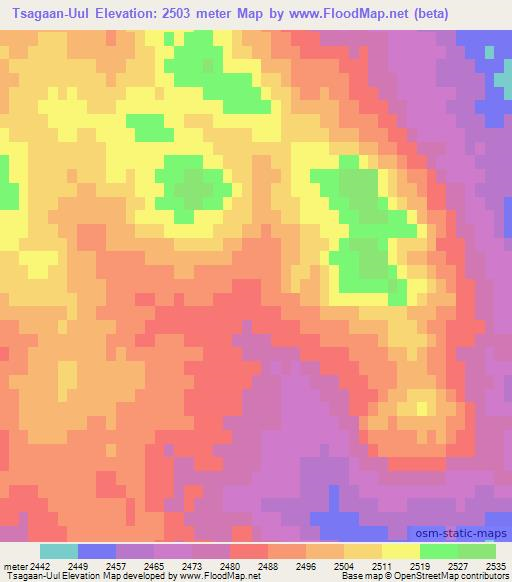 Tsagaan-Uul,Mongolia Elevation Map