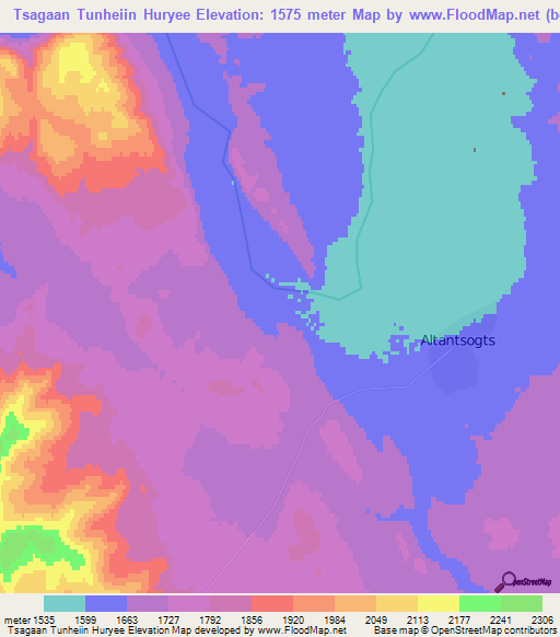 Tsagaan Tunheiin Huryee,Mongolia Elevation Map