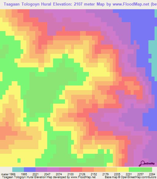 Tsagaan Tologoyn Hural,Mongolia Elevation Map